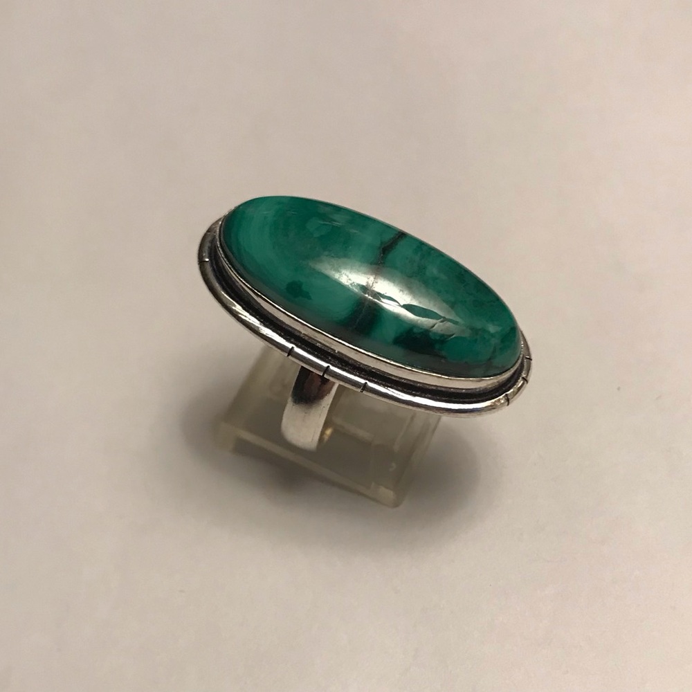 Malachite Stamped 925 Sterling Silver Ring - Picture 3 of 6